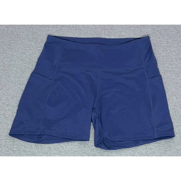 UNBRANDED | Women's Blue Biker Yoga Workout Exercise Shorts w/ Pockets | Large - Picture 2 of 3